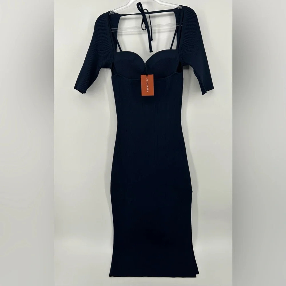 $1595 Nwt Altuzarra Women's Blue Mareen Knit Fitted Dress 3/4 Sleeve Size M - Picture 4 of 16